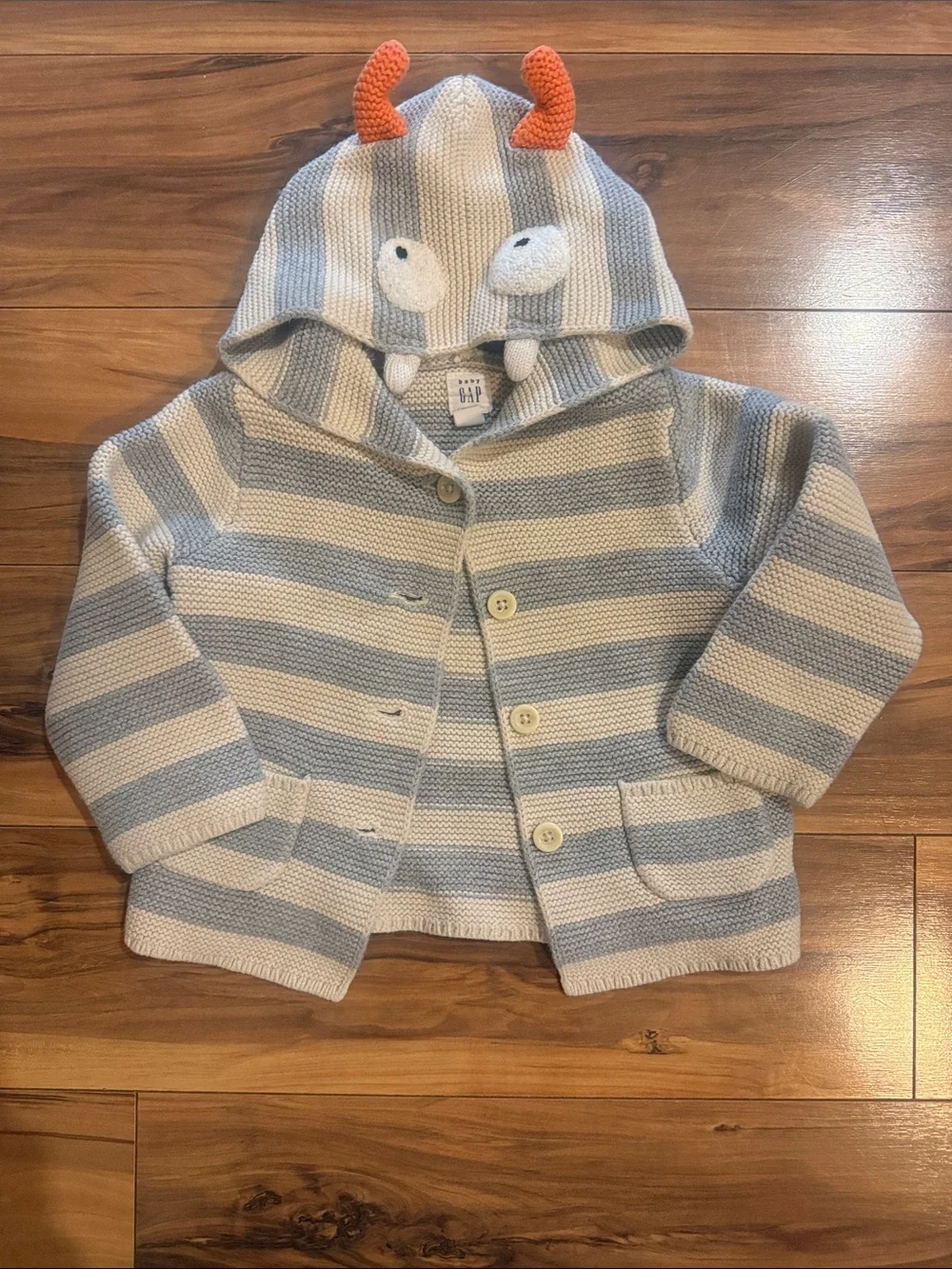 GAP Striped Knit Hooded Monster cardigan